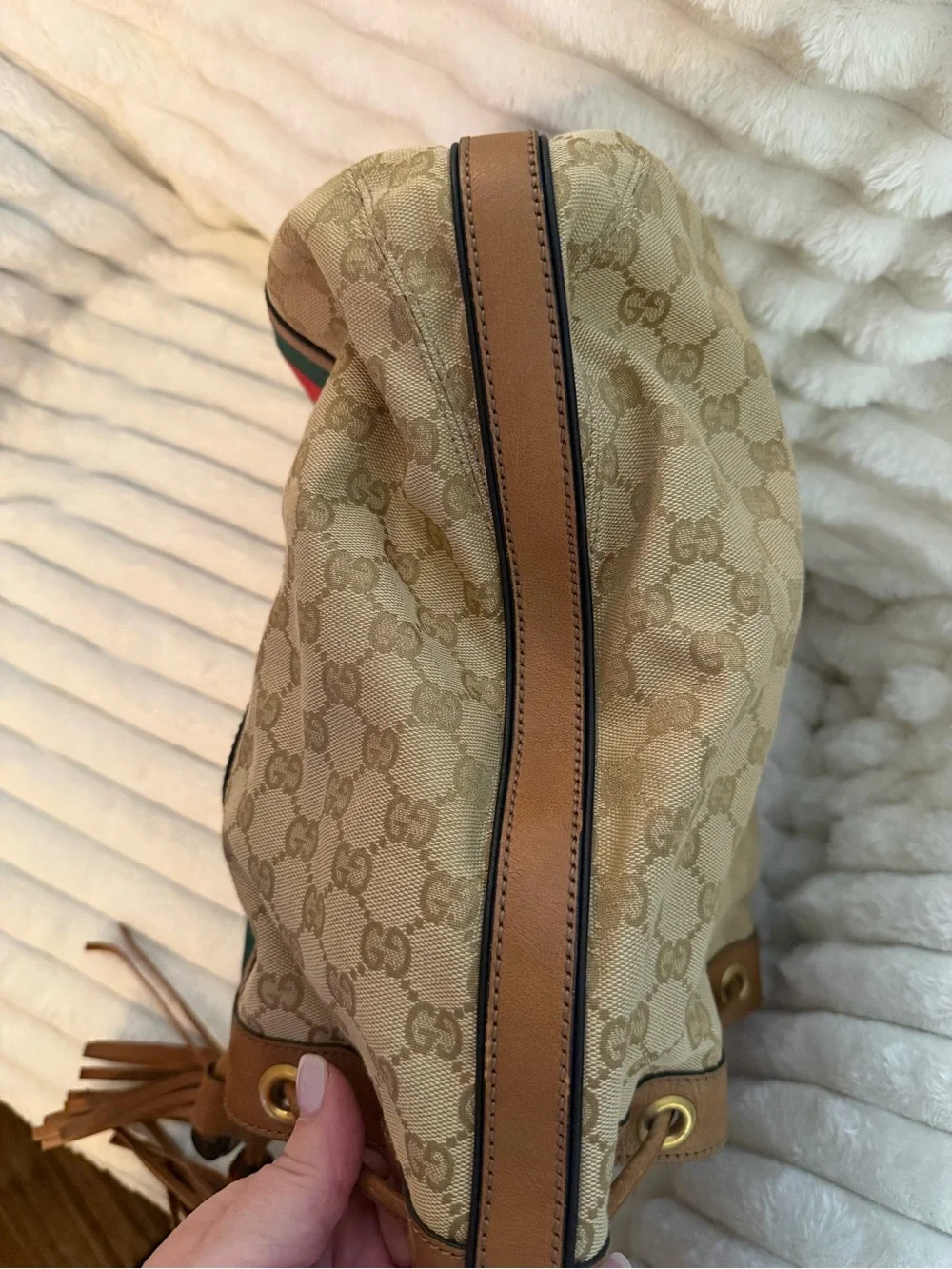 Gucci GG Canvas Web Rania Drawstring Hobo Bag